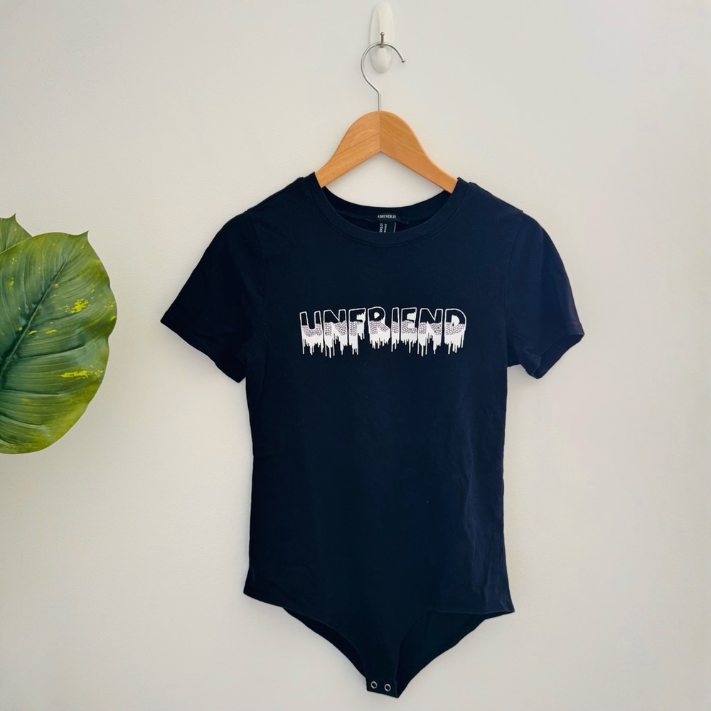 FOREVER 21 | Black Tshirt Bodysuit Graphic Rhinestones Size Medium